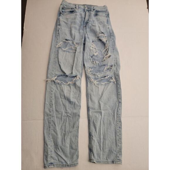 AMERICAN EAGLE Baggy Jeans Womens Sz 2 High Rise Distressed Destroy Straight - Picture 2 of 11